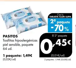 Supermercados Lupa PASITOS Toallitas hipoalergénicas piel sensible, paquete oferta