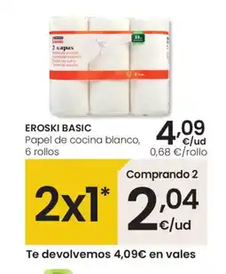 Eroski EROSKI BASIC Papel de cocina blanco, 6 rollos oferta