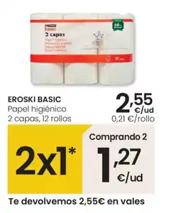 Eroski EROSKI BASIC Papel higiénico 2 capas, 12 rollos oferta