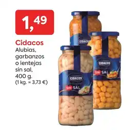 Suma Supermercados CIDACOS Alubias, garbanzos o lentejas sin sal, oferta