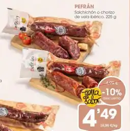 Supermercados Plaza PEFRÁN Salchichón o chorizo de vela ibérico oferta