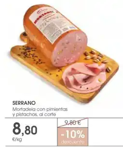 Supermercados Plaza SERRANO Mortadela con pimientas y pistachos oferta