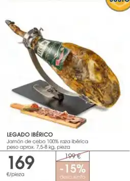 Supermercados Plaza LEGADO IBÉRICO Jamón de cebo 100% raza ibérica peso oferta