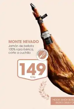 Supermercados Plaza MONTE NEVADO Jamón de bellota 100% raza ibérica, corte a cuchillo oferta