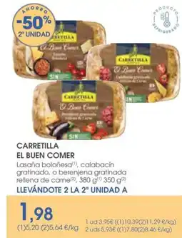 Supermercados Plaza CARRETILLA El buen comer lasaña boloñesa calabacín gratinado, o berenjena gratinada rellena de carne oferta