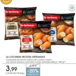 Supermercados Plaza LA COCINERA Recetas artesanas croquetas de jamón ibérico,de cocido casero con jamón serrano, bacalao o pollo estofado oferta