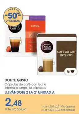 Supermercados Plaza DOLCE GUSTO Cápsulas de café con leche intenso o lungo oferta