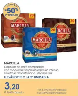 Supermercados Plaza MARCILLA Cápsulas de café compatibles con máquinas Nespresso espresso intenso, ristretto o descafeinado oferta