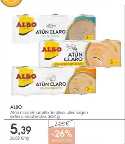 Supermercados Plaza ALBO Atún claro en aceite de oliva, oliva virgen extra o escabeche oferta