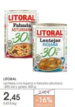 Supermercados Plaza LITORAL Lentejas a la riojana o fabada asturiana -30% sal y grasa oferta