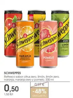 Supermercados Plaza SCHWEPPES Refresco sabor citrus zero, limón, limón zero, naranja, naranja zero y pomelo oferta