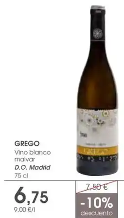 Supermercados Plaza GREGO Vino blanco malvar D.O. Madrid oferta
