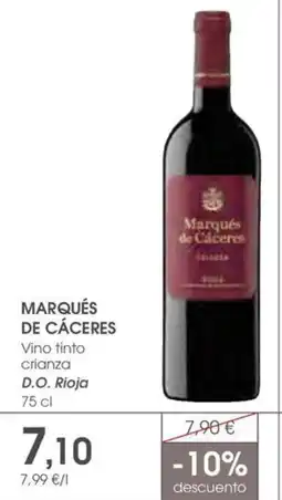 Supermercados Plaza MARQUÉS DE CÁCERES Vino tinto crianza D.O. Rioja oferta