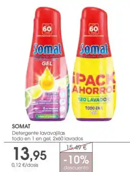 Supermercados Plaza SOMAT Detergente lavavajillas todo en 1 en gel oferta
