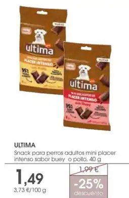 Supermercados Plaza ULTIMA Snack para perros adultos mini placer intenso sabor buey o pollo oferta