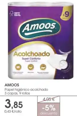 Supermercados Plaza AMOOS Papel higiénico acolchado 3 capas, 9 rollos oferta