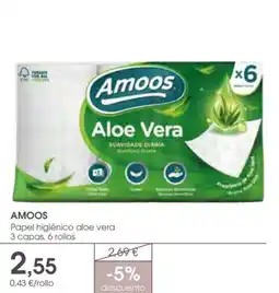 Supermercados Plaza AMOOS Papel higiénico aloe vera 3 capas, 6 rollos oferta