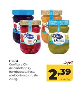 Alimerka HERO Confitura 0% de arándanos y frambuesas, fresa, melocotón o ciruela oferta