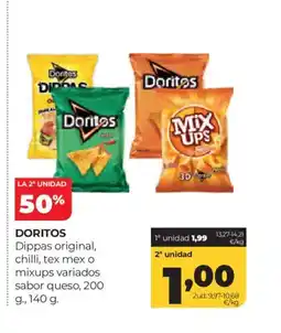 Alimerka DORITOS Dippas original, chilli, tex mex o mixups variados sabor queso oferta