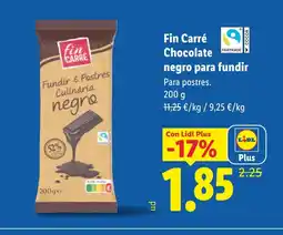 Lidl FIN CARRÉ Chocolate negro para fundir oferta