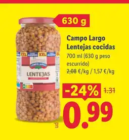 Lidl CAMPO LARGO Lentejas cocidas oferta