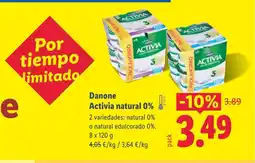 Lidl DANONE Activia natural 0% oferta
