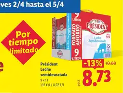 Lidl PRÉSIDENT Leche semidesnatada oferta