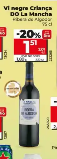 Dia RIBERA DE ALGODOR Vi negre Criança DO La Mancha oferta