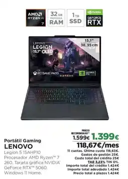 El Corte Inglés LENOVO Portátil Gaming oferta