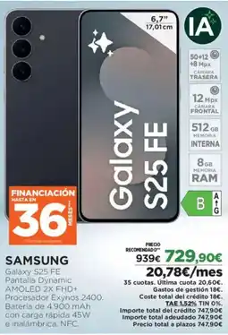 El Corte Inglés SAMSUNG Galaxy S25 FE Pantalla Dynamic oferta