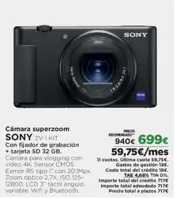 El Corte Inglés SONY Cámara superzoom zv1 kit con fijador de grabación + tarjeta sd 32 GB oferta