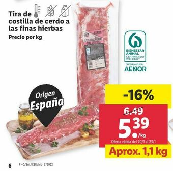 Lidl Costillas de cerdo oferta