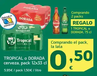 HiperDino TROPICAL O DORADA cerveza oferta