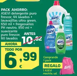 HiperDino ASEVI detergente puro frescor, 44 lavados + lavavajillas ultra green + fregasuelos PH neutro+ suavizante puro frescor oferta