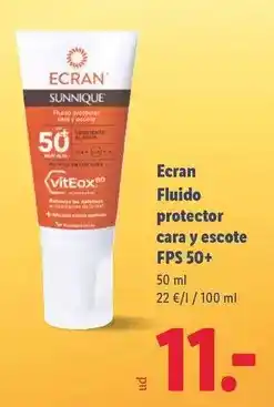 Lidl Ecran - fluido protector cara y escote fps 50+ oferta