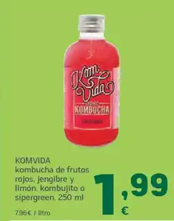 HiperDino KOMVIDA kombucha de frutos rojos, jengibre y limón, kombujito o sípergreen oferta