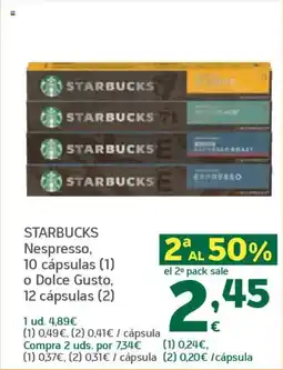 HiperDino STARBUCKS Nespresso, 10 cápsulas o Dolce Gusto, 12 cápsulas oferta