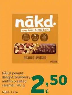 HiperDino NĀKD peanut delight, blueberry muffin o salted caramel oferta