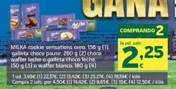 HiperDino MILKA cookie sensations oreo galleta choco pause choco waffer leche o galleta choco leche o waffer blanco oferta