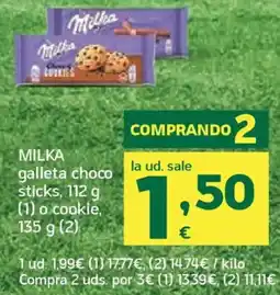 HiperDino MILKA galleta choco stick o cookie oferta