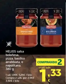 HiperDino HELIOS salsa boloñesa, pizza, basílico arrabbiata, o napolitana oferta