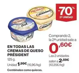Hipercor Président - en todas las cremas de queso oferta
