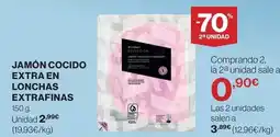 Hipercor Jamón cocido extra en lonchas extrafinas oferta