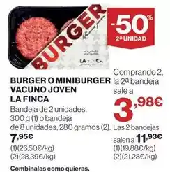 Hipercor La finca - burger o miniburger vacuno joven oferta