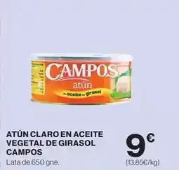 Hipercor Campos - atun claro en aceite vegetal de girasol oferta