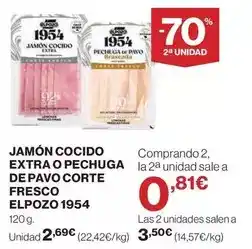 Hipercor Elpozo - jamón cocido extra o pechuga de pavo corte fresco 1954 oferta