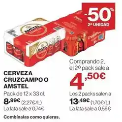 Hipercor Amstel - cerveza cruzcampo o oferta