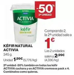 Hipercor Danone - kéfir natural activia oferta