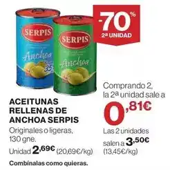 Hipercor Serpis - aceitunas rellenas de anchoa oferta