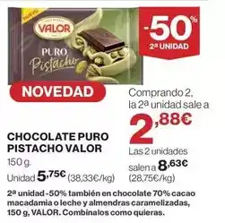 Hipercor Valor - chocolate puro pistacho oferta